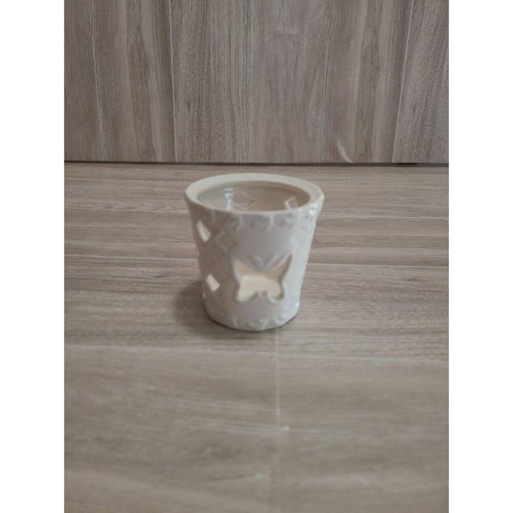 White Ceramic Butterfly Votive Tealight Candle Holder Cutout Lattice Decor 2.75"